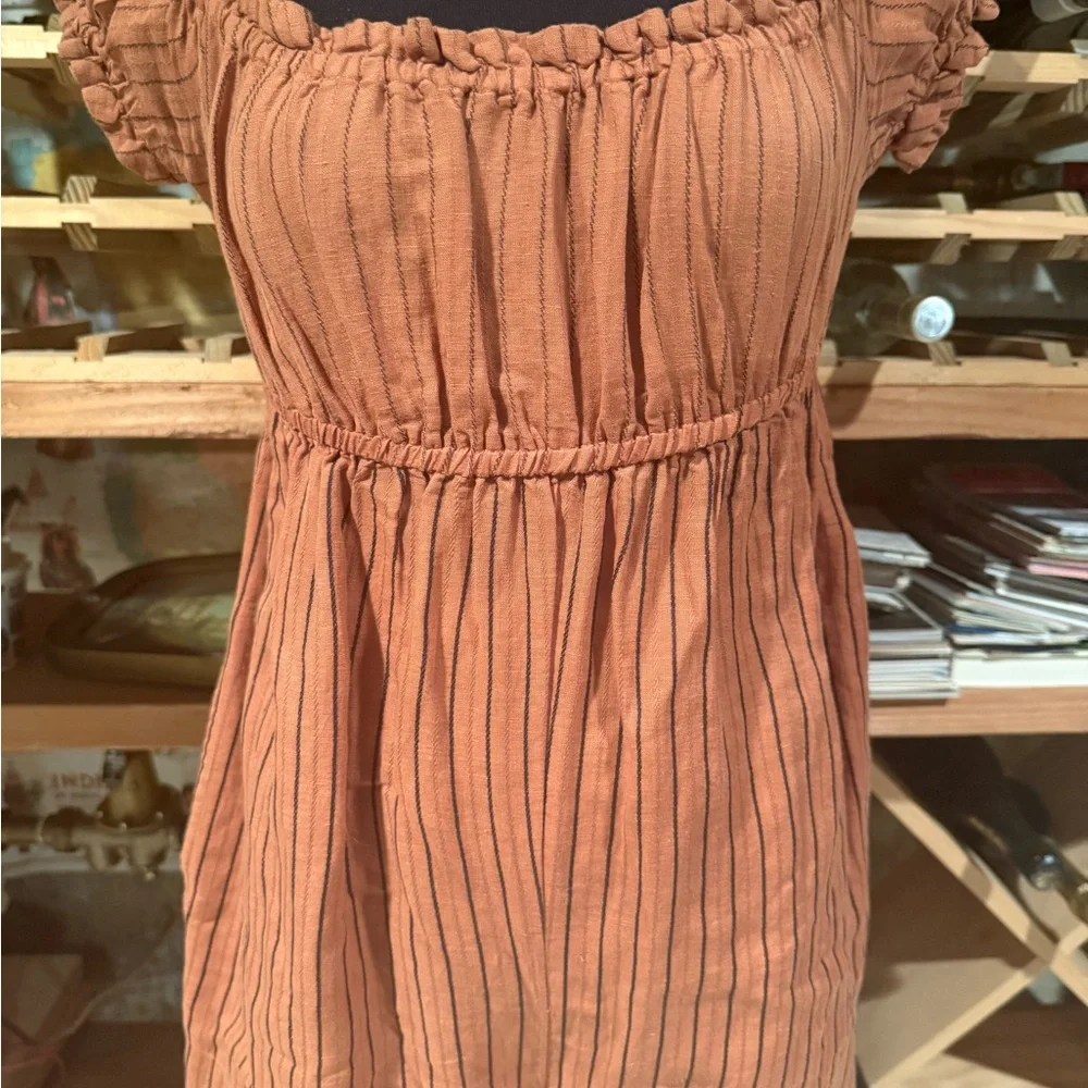 Intimately Free People‎ Rust Orange Striped Off Shoulder Wide Leg Jumpsuit Small